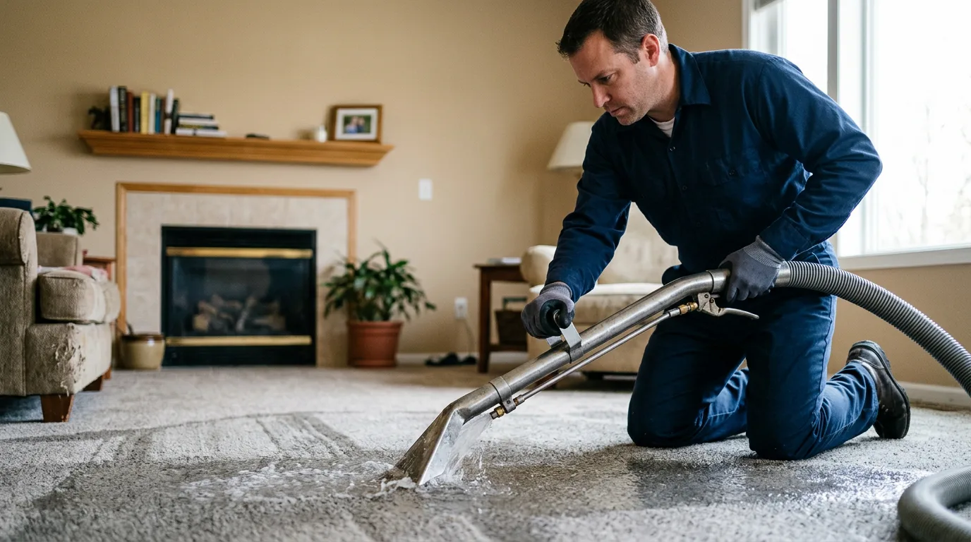 Water damage restoration technician working near Lebanon, CT